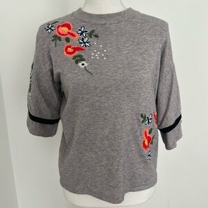 THML Gray Floral Sweater with Embroidery